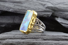 Load image into Gallery viewer, Two Tone Platinum 22k Contemporary Fashion Ring With 1 Rectangular Boulder Opal, View #3
