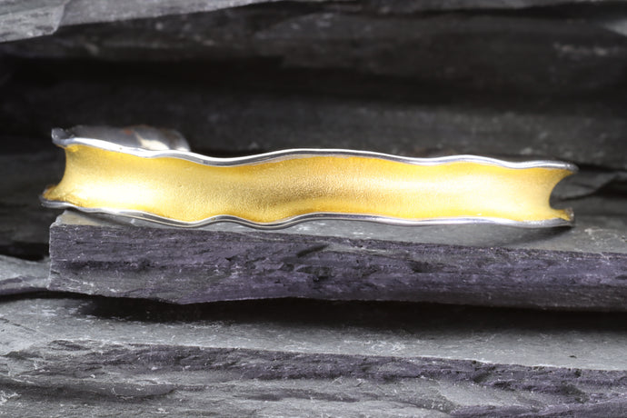 Two Tone Sterling Silver Satin & Polished Bangle Bracelet, View #1