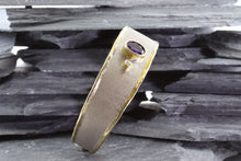 Load image into Gallery viewer, Two Tone Sterling Silver Satin &amp; Polished Contemporary Bracelet With One Oval Amethyst And One Round Diamond, View #2
