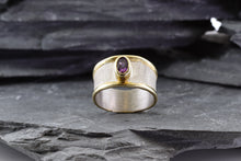 Load image into Gallery viewer, Two Tone Sterling Silver Satin &amp; Polished Contemporary Ring With One Oval Amethyst, View #2
