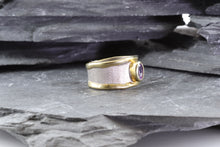 Load image into Gallery viewer, Two Tone Sterling Silver Satin &amp; Polished Contemporary Ring With One Oval Amethyst, View #3
