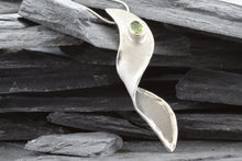 Load image into Gallery viewer, Two Tone Sterling Silver Satin &amp; Polished Freeform Slide Pendant With One Oval Peridot., View #1

