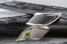 Load image into Gallery viewer, Two Tone White &amp; Blackened Sterling Silver Satin &amp; Polished Contemporary Ring Bezel Set With One Oval Peridot, View #2

