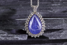 Load image into Gallery viewer, White 18 Karat Necklace Length 18, One Cabochon Tanzanite, 23 Round Diamonds, 13 Round Diamonds, View #1
