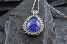 Load image into Gallery viewer, White 18 Karat Necklace Length 18, One Cabochon Tanzanite, 23 Round Diamonds, 13 Round Diamonds, View #2
