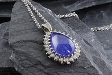 Load image into Gallery viewer, White 18 Karat Necklace Length 18, One Cabochon Tanzanite, 23 Round Diamonds, 13 Round Diamonds, View #3
