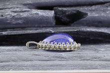 Load image into Gallery viewer, White 18 Karat Necklace Length 18, One Cabochon Tanzanite, 23 Round Diamonds, 13 Round Diamonds, View #4
