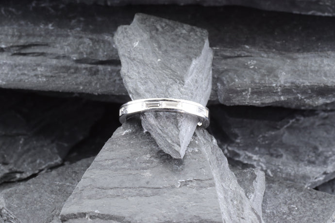 White Platinum Channel Set Wedding Band With 6 Baguette Diamonds, View #1
