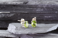 Load image into Gallery viewer, White Sterling Silver Stud Earrings With Oval Peridots, View #2
