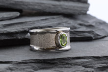 Load image into Gallery viewer, White Sterling Silver Satin &amp; Polished Contemporary Ring With One Oval Peridot, View #2
