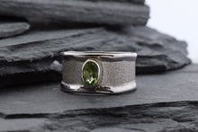 Load image into Gallery viewer, White Sterling Silver Satin &amp; Polished Contemporary Ring With One Oval Peridot, View #3
