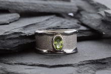 Load image into Gallery viewer, White Sterling Silver Satin &amp; Polished Contemporary Ring With One Oval Peridot, View #1
