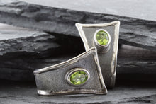 Load image into Gallery viewer, Lady&#39;s White Sterling Silver Satin &amp; Polished Contemporary Earrings With 2 Oval Peridots, View #3
