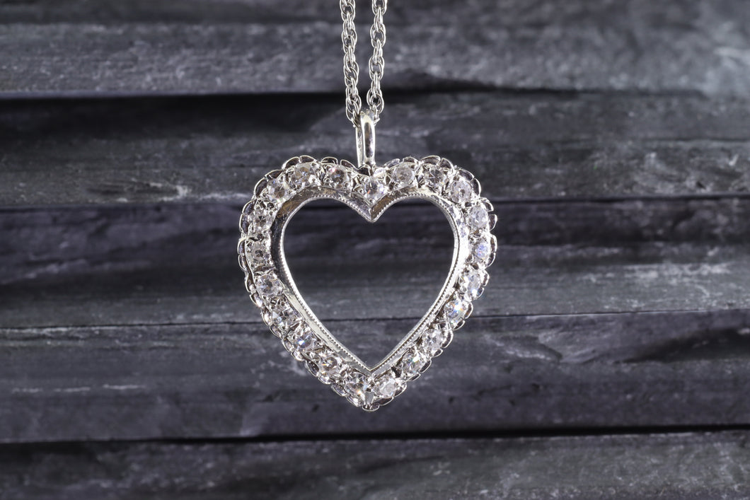 White Gold & Diamond Heart Shaped Pendant Necklace