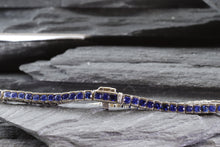 Load image into Gallery viewer, Sterling Silver Tennis Bracelet Set With: 74 Diamond Cut Blue Sapphire Fade, View #4
