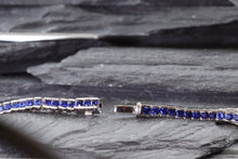 Load image into Gallery viewer, Sterling Silver Tennis Bracelet Set With: 74 Diamond Cut Blue Sapphire Fade, View #4
